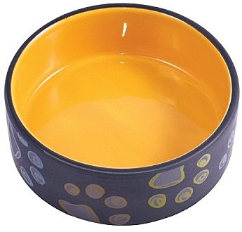 КерамикАрт миска керамическая для собак Черная с желтым с лапками 420мл