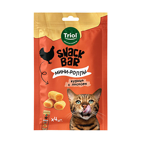 Triol SNACK BAR Лакомство для кошек «Мини-роллы с начинкой из курицы с лососем» 40г
