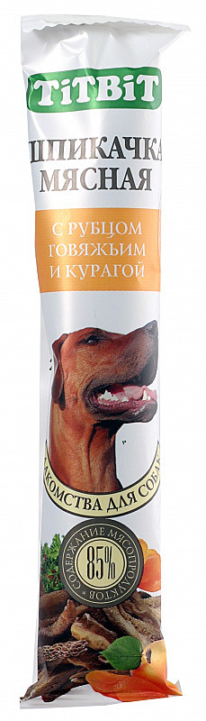 ТитБит Лакомство для собак Шпикачка мясная с рубцом говяжьим и курагой 50г
