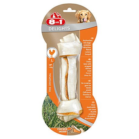 8in1 Delights L Лакомство для собак крупных пород Косточка с куриным мясом 21см