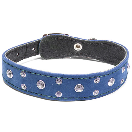Gamma Ошейник-миди кожаный двойной с расширением и стразами, 14*315мм