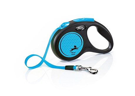 Flexi Поводок-рулетка лента New Neon S, 5м до 15кг, голубой