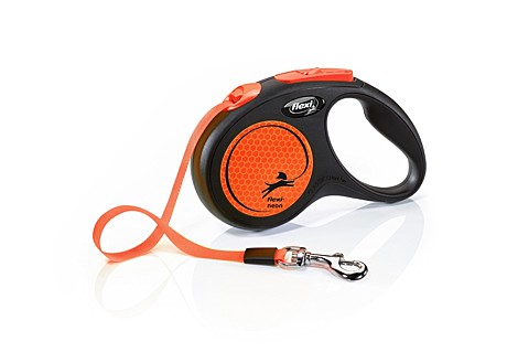 Flexi Поводок-рулетка лента New Neon S, 5м до 15кг, оранжевый