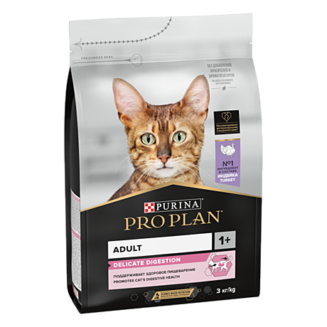 Pro Plan Adult Delicate Корм для кошек с чувствительным пищеварением, с индейкой 3кг