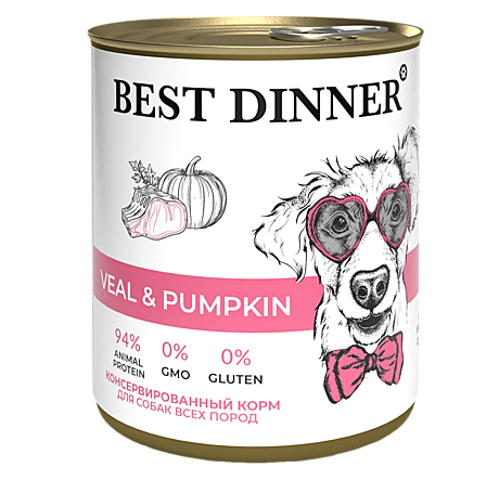 Best Dinner Консервы для щенков и собак всех пород, Телятина с тыквой 850г