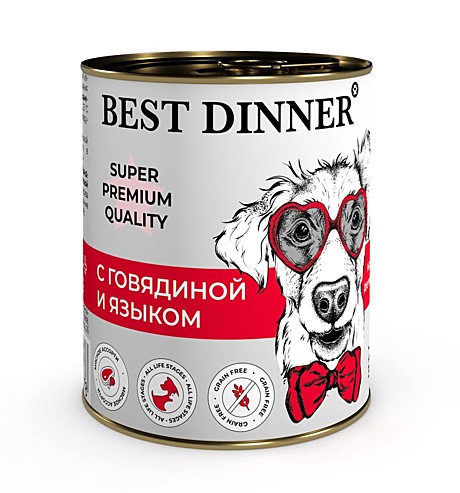 Best Dinner Super Premium Консервы для собак, с Говядиной и языком 340г