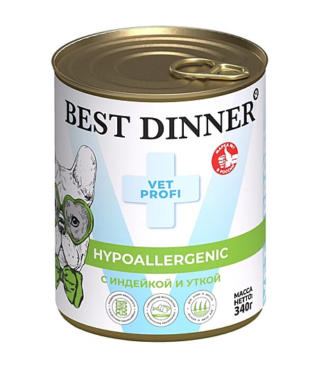 Best Dinner Exclusive Hypoallergenic Консервы для собак и щенков, с Индейкой и уткой 340г