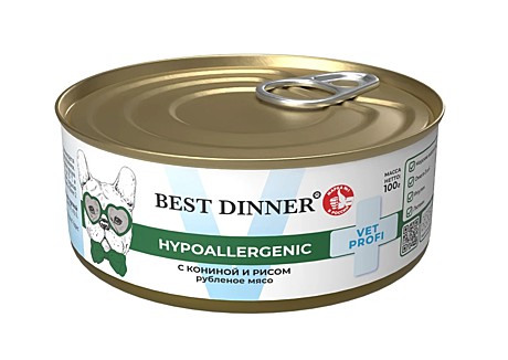 Best Dinner Exclusive Hypoallergenic Консервы для собак и щенков, с Кониной и рисом 100г