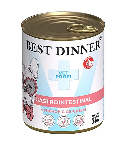 Best Dinner Exclusive Gastrointestinal Консервы для собак и щенков, Ягненок с сердцем 340г