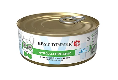 Best Dinner Exclusive Hypoallergenic Консервы для собак и щенков, с Индейкой и кроликом 100г