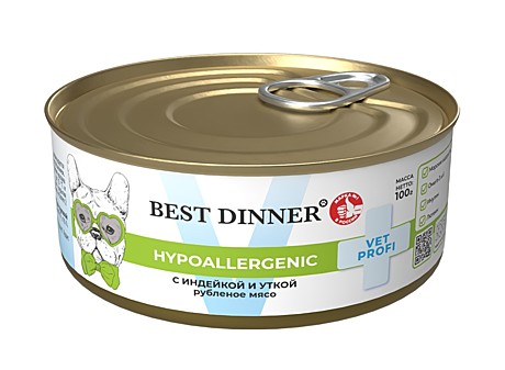Best Dinner Exclusive Hypoallergenic Консервы для собак и щенков, с Индейкой и уткой 100г