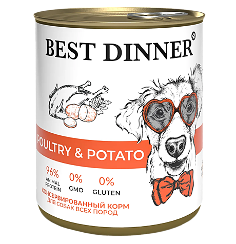 Best Dinner Консервы для щенков и собак всех пород, Птица с картофелем 850г