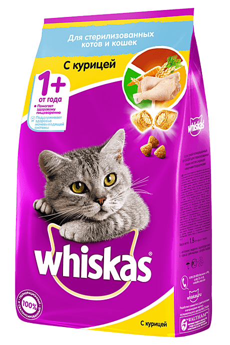 Whiskas Корм для стерилизованных кошек, с курицей 1,9кг