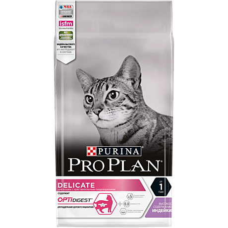 Pro Plan Adult Delicate Корм для кошек с чувствительным пищеварением, с индейкой 1,5кг