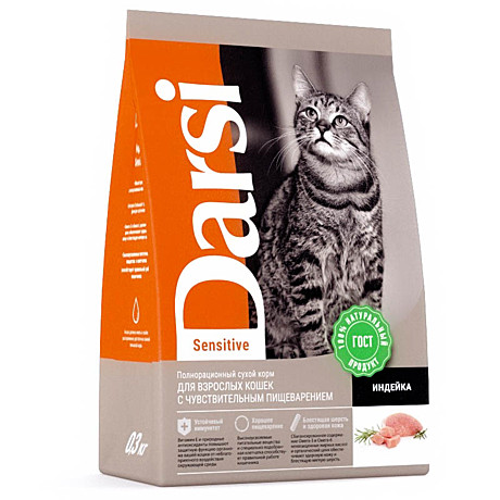 Darsi Sensitive Корм сухой д/кошек с чувствит.пищеварением Индейка 1,8кг