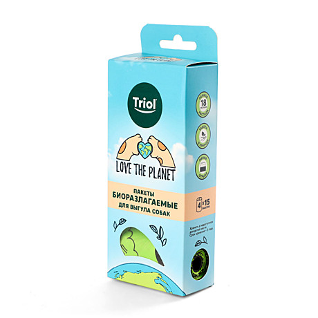 Triol Пакеты биоразлагаемые LOVE THE PLANET для выгула собак (4 рулона), d25*60мм