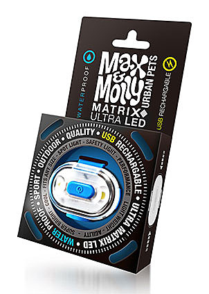 MAX&MOLLY Фонарик на ошейник/шлейку/поводок для собак Matrix Ultra LED, голубой