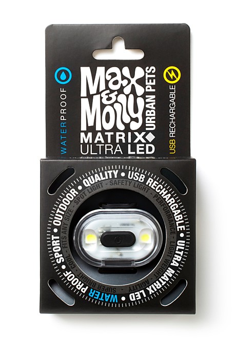 MAX&MOLLY Фонарик на ошейник/шлейку/поводок для собак Matrix Ultra LED, черный
