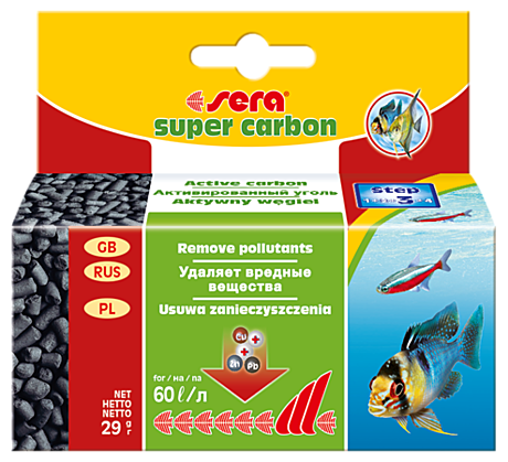 Sera Super Carbon Активированный уголь для аквариумов с пресной и морской водой 29г