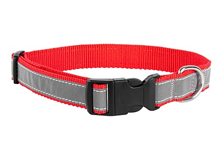 DOG&VOGUE Ошейник капроновый для собак, со светоотражающей лентой 25мм, красный 40-60см
