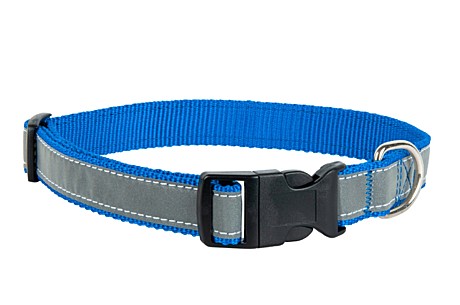 DOG&VOGUE Ошейник капроновый для собак, со светоотражающей лентой 25мм, синий 40-60см