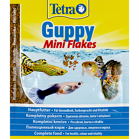 Tetra Guppy Mini Flakes Основной корм в виде мини-хлопьев для гуппи и других живородящих рыб 12г