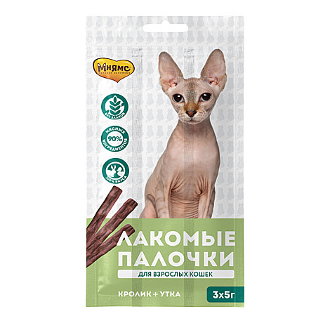 Мнямс Лакомые палочки для кошек, с Уткой и Кроликом 3x5г