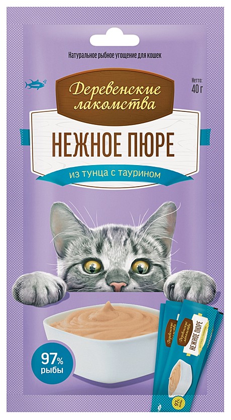 Деревенские лакомства для кошек Нежное пюре из тунца с таурином 40г