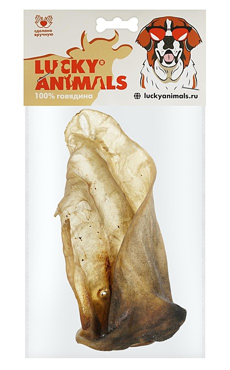 Lucky Animals Лакомство для собак Ухо говяжье 1шт.