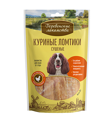 Деревенские лакомства для собак Куриные ломтики сушеные 90г