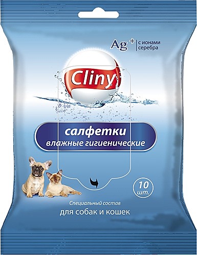 Cliny Влажные салфетки гигиенические для собак и кошек 10шт