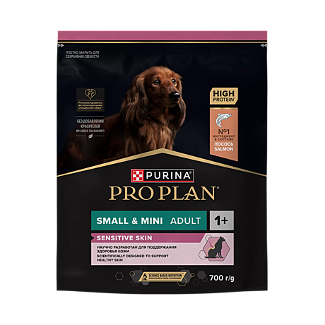Pro Plan Small&Mini Adult Корм для собак мелких пород с чувствительной кожей, с лососем 700г