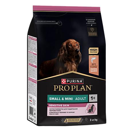 Pro Plan Small&Mini Adult Корм для собак мелких пород с чувствительной кожей, с лососем 3кг