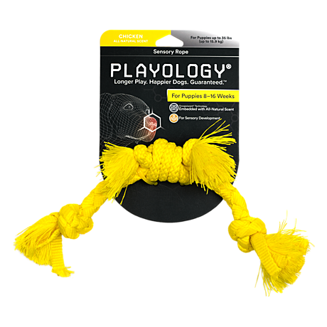 Playology Сенсорный канат для щенков мелких/средних пород 8-16 недель с ароматом курицы, жёлтый