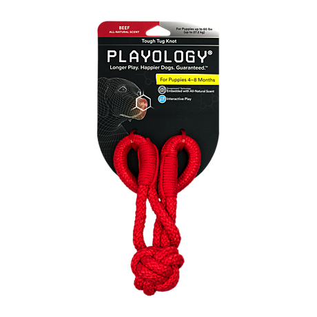 Playology Жевательный канат для щенков 4-8 месяцев с ароматом говядины, цвет красный