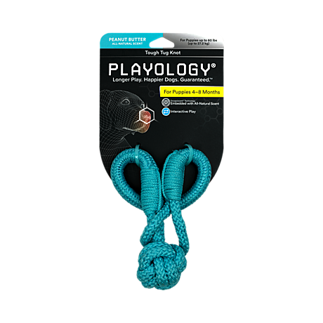 Playology Жевательный канат для щенков 4-8 месяцев с ароматом арахиса, цвет голубой