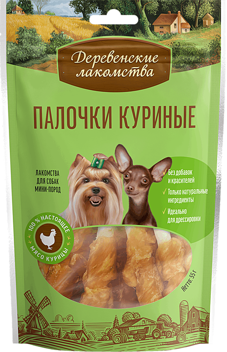 Деревенские лакомства для собак мини-пород Палочки куриные 55г