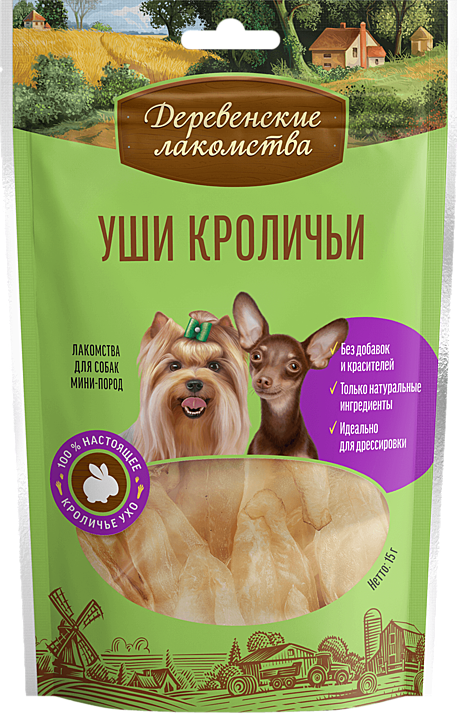 Деревенские лакомства для собак мини-пород Уши кроличьи 15г