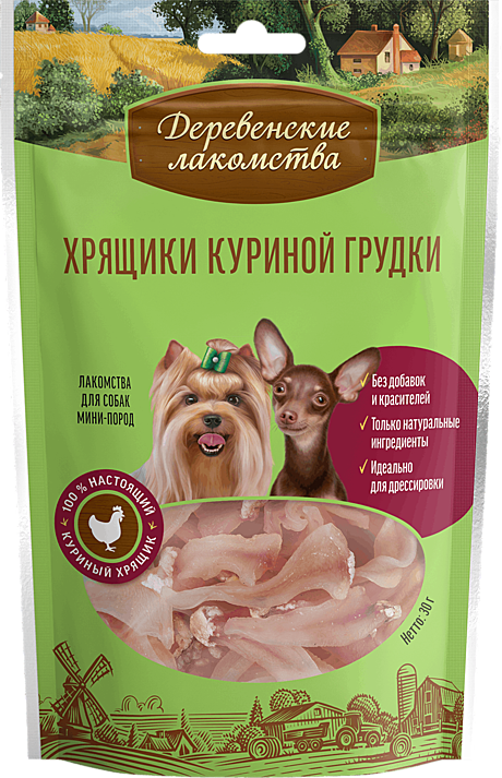 Деревенские лакомства для собак мини-пород Хрящики куриной грудки 30г