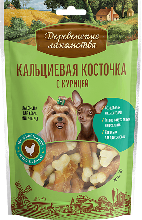 Деревенские лакомства для собак мини-пород Кальциевая косточка с курицей 55г