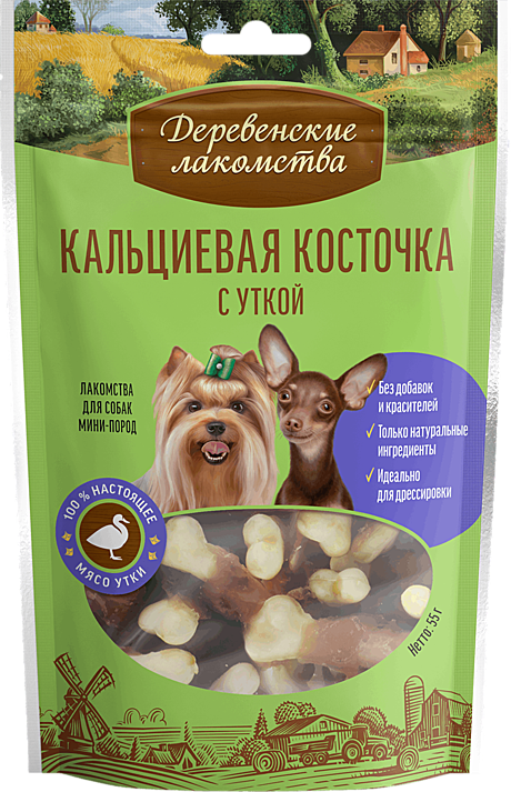 Деревенские лакомства для собак мини-пород Кальциевая косточка с уткой 55г