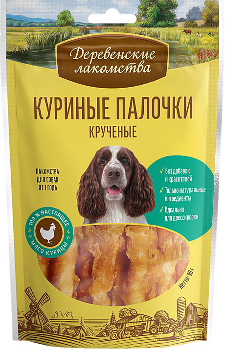 Деревенские лакомства для собак Куриные палочки крученые 90г