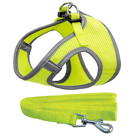 Triol Комплект шлейка-жилетка мягкая и поводок нейлоновый неоново-желтый M