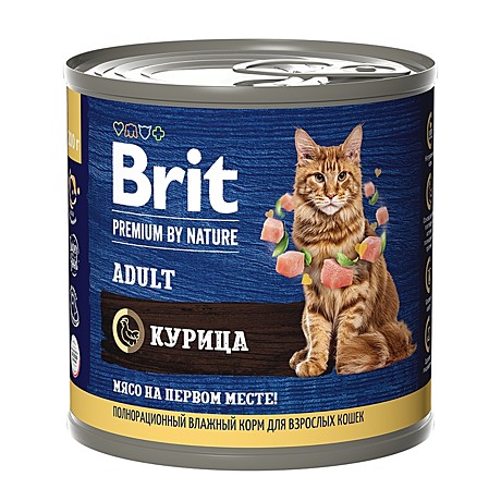 Brit Premium by nature Adult Консервы для взрослых кошек, Курица 200г