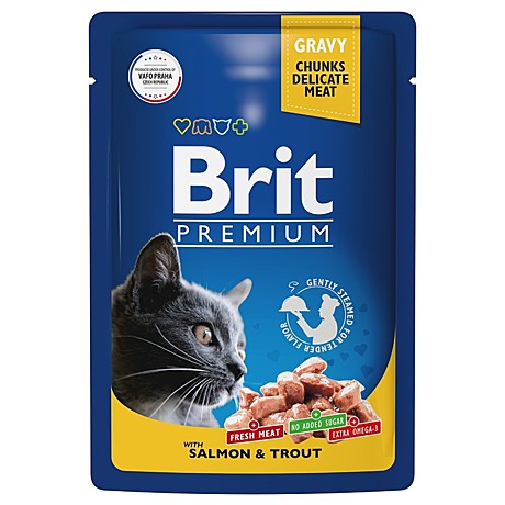 Brit Premium Salmon&Trout Пауч для взрослых кошек, с лососем и форелью 85г