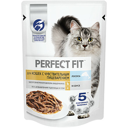 Perfect Fit пауч для кошек с чувствительным пищеварением, лосось 75г