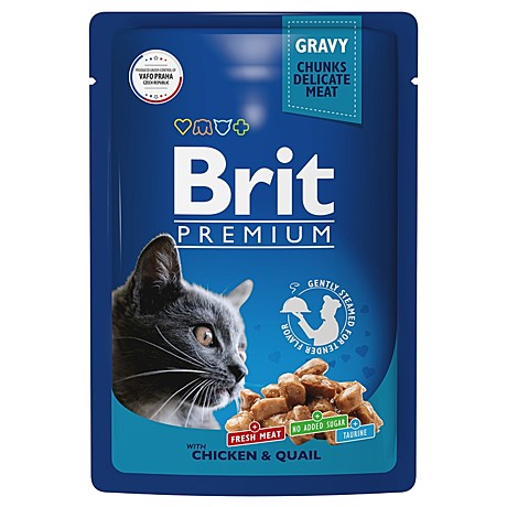 Brit Premium Chicken&Quail Пауч для взрослых кошек, с цыпленком и перепелкой 85г