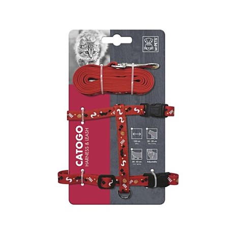 M-Pets Комплект для кошек шлейка+поводок ,красный