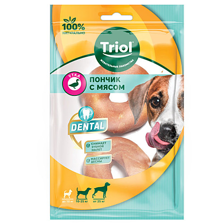 Triol Лакомство для собак Пончики жевательные DENTAL с мясом утки 7,5см,70-80г