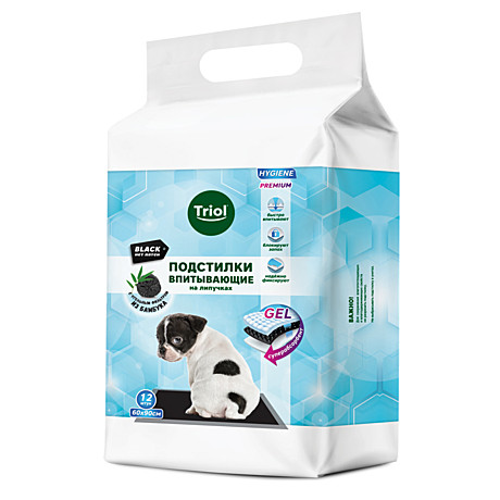 Triol HYGIENE Подстилки впитывающие с угольным фильтром на липучках, черные, 600*900мм 12шт